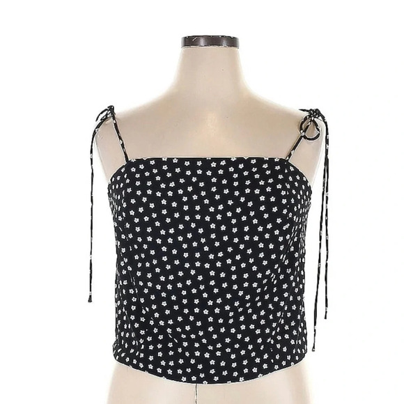 Levi’s NWT Deliah Simple Daisy Caviar Black/White Floral Smocked Cami Tie Strap - Picture 2 of 16
